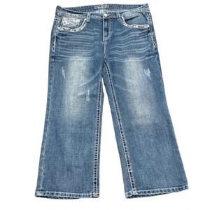 Grace in LA P-Capri Embellished Pocket Medium Wash Denim Y2K McBling Size 18